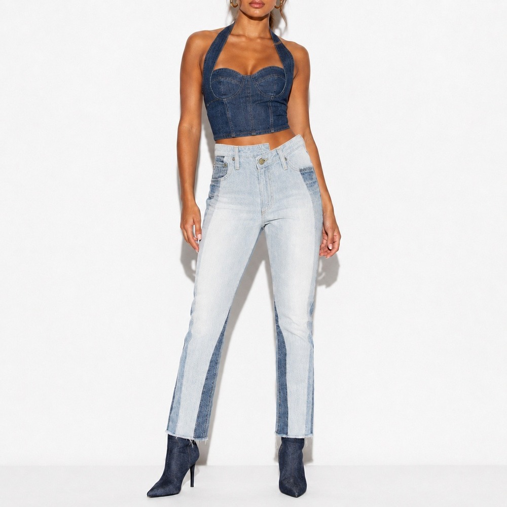 AG Patchwork Isabelle Straight Jeans Womens 2 Ankle Asymmetrical Mid Rise Denim